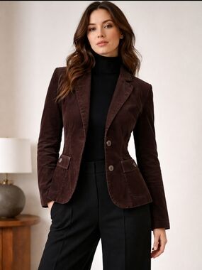 H&M Brown Corduroy Blazer | Dark Academia Tailored Jacket | Size 8 🤎